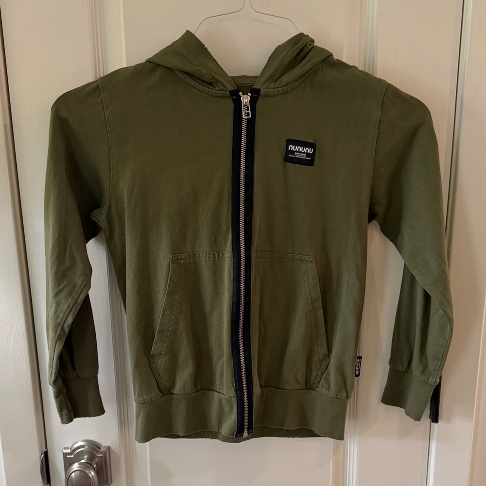 NUNUNU Full Zip Green distrssed hoodie size 8/9 used good condition